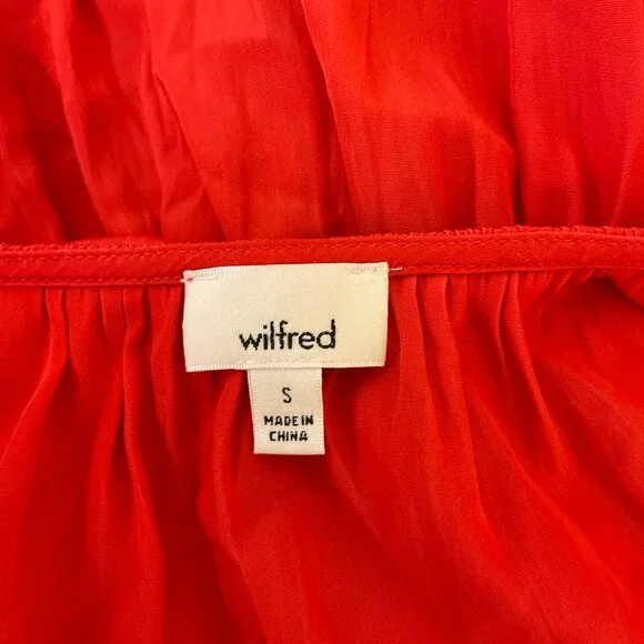 Wilfred Tie Top S Cherry Orange-Red Pucker Pleats Long Sleeve - Picture 11 of 11